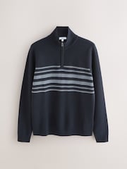 Navy Blue Regular Fit Essential Chest Block Stripe Quarter Zip Neck Jumper - Image 5 of 7