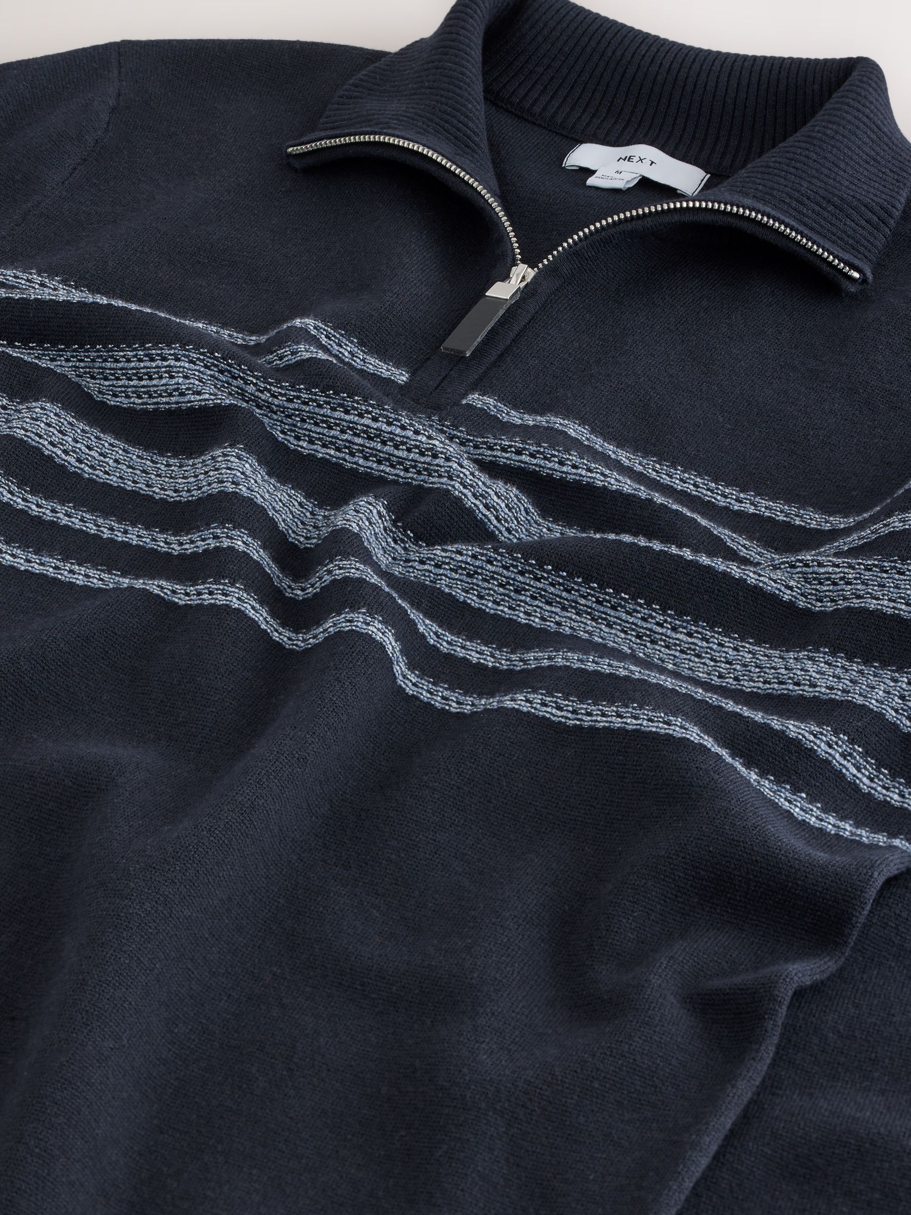 Buy Navy Blue Regular Fit Essential Chest Block Stripe Quarter Zip