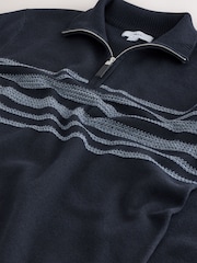 Navy Blue Regular Fit Essential Chest Block Stripe Quarter Zip Neck Jumper - Image 7 of 7