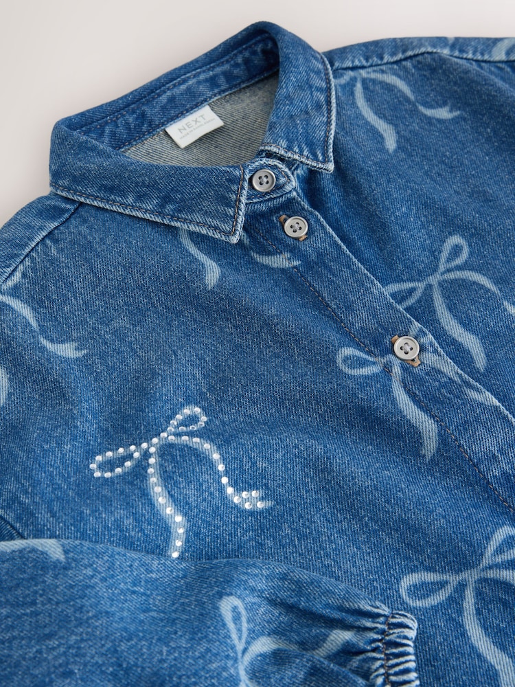 Blue Denim Bow Diamante Shirt Dress (3-16yrs) - Image 8 of 8 Blue Denim Bow Diamante Shirt Dress (3-16yrs) - Image 8 of 8