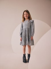 Black/White Long Sleeve Ruffle Dress (3-16yrs) - Image 2 of 8