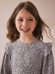 Black/White Long Sleeve Ruffle Dress (3-16yrs) - Image 4 of 8