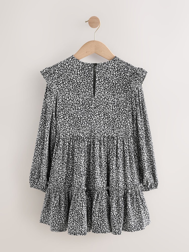 black and white frill dress Ruffle Contrast Mini Dress- Black/White S