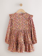 Berry Pink Ditsy Long Sleeve Ruffle Dress (3-16yrs) - Image 4 of 7