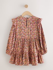 Berry Pink Ditsy Long Sleeve Ruffle Dress (3-16yrs) - Image 5 of 7