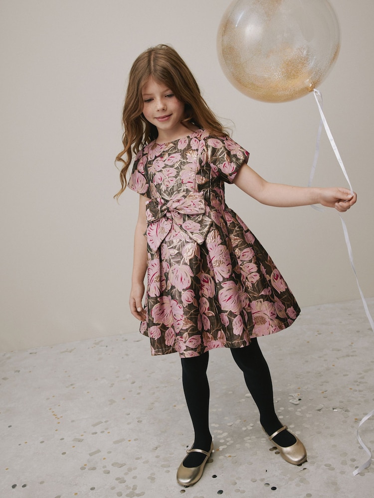 Pink Floral Jacquard Prom Dress (3-16yrs) - Image 2 of 8 Pink Floral Jacquard Prom Dress (3-16yrs) - Image 2 of 8