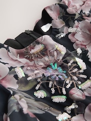 Dark Floral Print Angel Sleeve Embellished Dress (3-16yrs) - Image 3 of 4