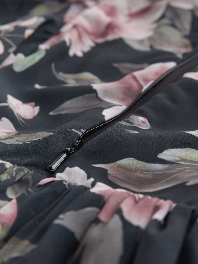 Dark Floral Print Angel Sleeve Embellished Dress (3-16yrs) - Image 4 of 4 Dark Floral Print Angel Sleeve Embellished Dress (3-16yrs) - Image 4 of 4