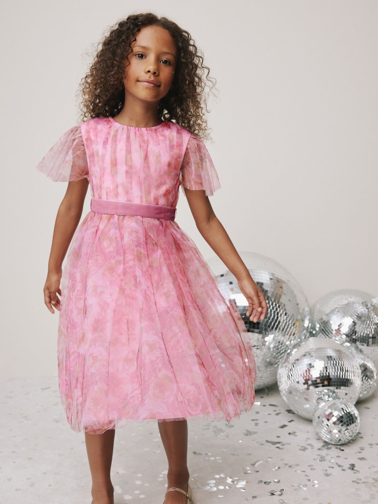 Pink Floral Mesh Prom Dress (3-16yrs) - Image 1 of 8