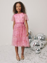 Pink Floral Mesh Prom Dress (3-16yrs) - Image 2 of 8