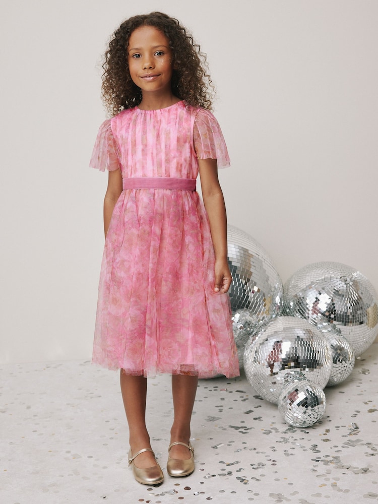 Pink Floral Mesh Prom Dress (3-16yrs) - Image 2 of 8