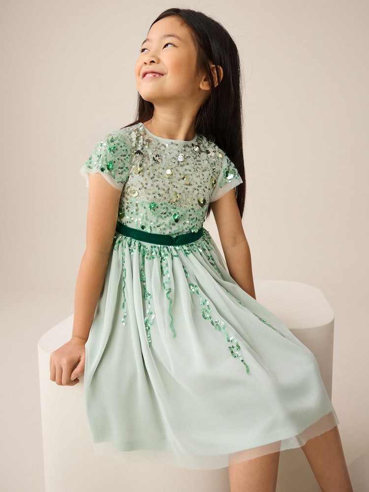 Verde menta - Vestido de fiesta con adornos (3-16 años) - Imagen 2 de 4