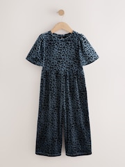 Teal Blue Animal Print Animal Velour Jumpsuit (3-16yrs) - Image 1 of 4