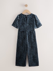 Teal Blue Animal Print Animal Velour Jumpsuit (3-16yrs) - Image 2 of 4