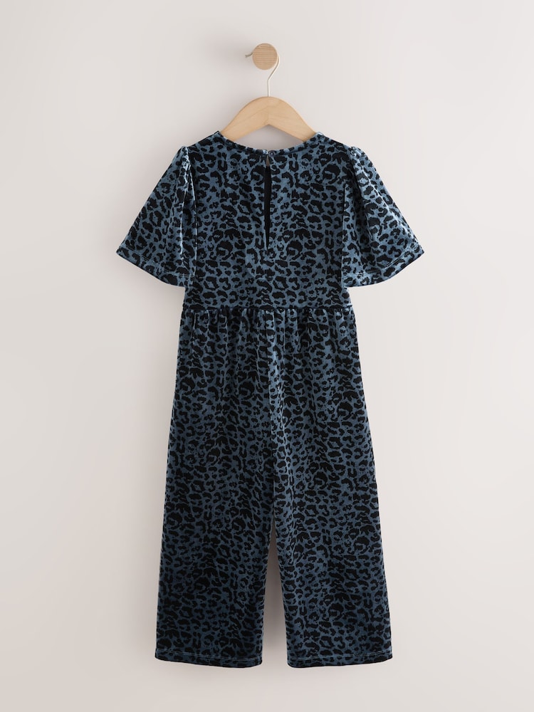 Teal Blue Animal Print Animal Velour Jumpsuit (3-16yrs) - Image 2 of 4