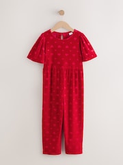 Red Heart Embossed Velour Jumpsuit (3-16yrs) - Image 1 of 4