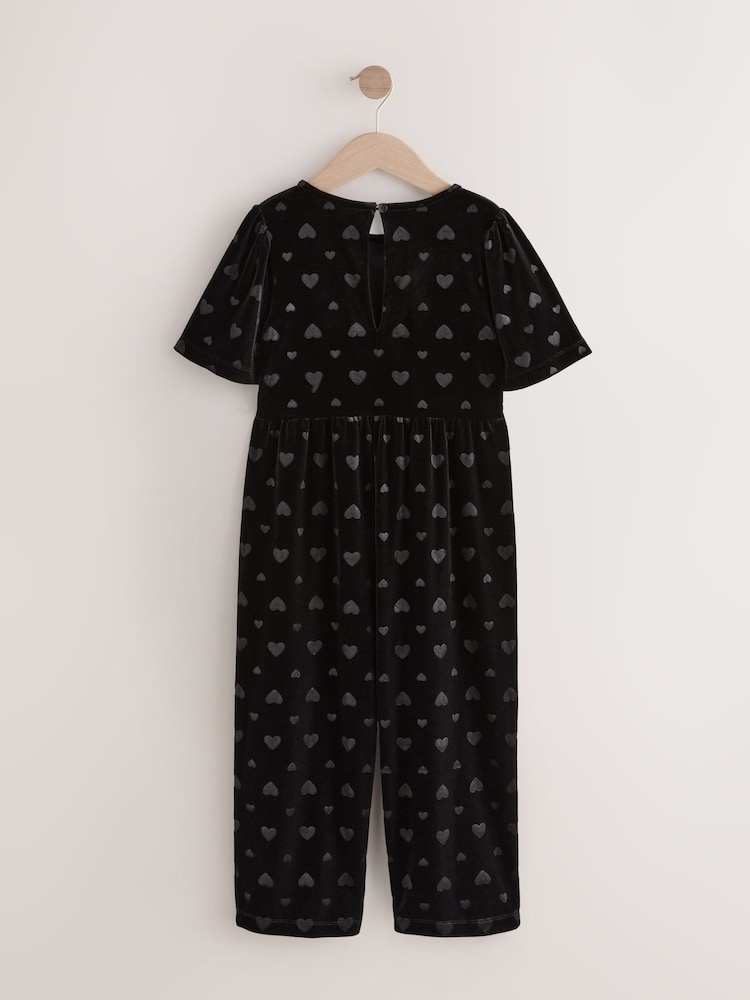Black Heart Embossed Velour Jumpsuit (3-16yrs) - Image 2 of 4