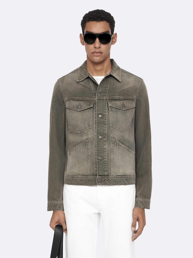 AllSaints Grey Regular Trucker Jacket - Image 1 of 8