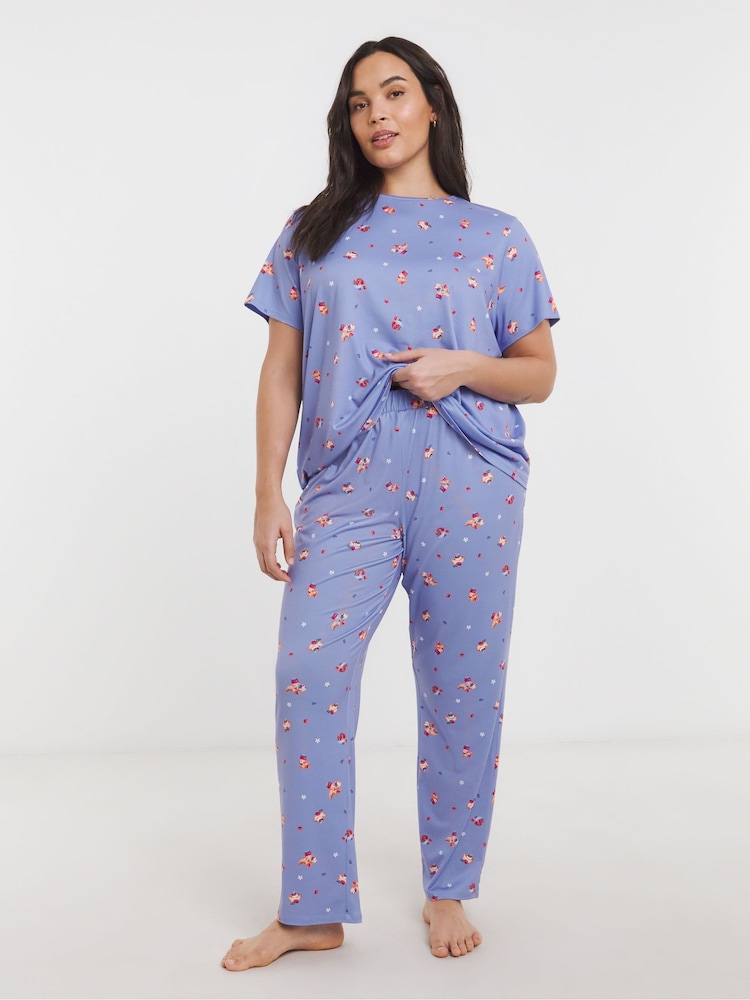 Simply Be Blue Chilli Print 100% Cotton Pyjamas Set - Image 4 of 4