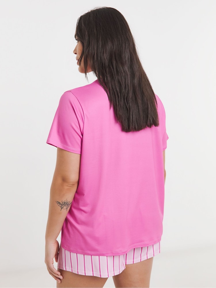Simply Be Pink Graphic T-Shirt Pyjamas Shorts Set - Image 2 of 4