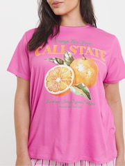 Simply Be Pink Graphic T-Shirt Pyjamas Shorts Set - Image 3 of 4