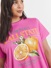 Simply Be Pink Graphic T-Shirt Pyjamas Shorts Set - Image 4 of 4