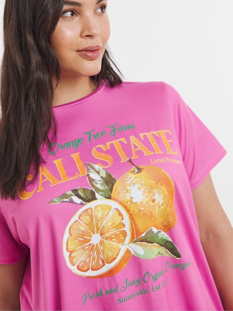 Simply Be Pink Graphic T-Shirt Pyjamas Shorts Set - Image 4 of 4