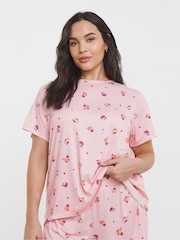 Simply Be Pink Graphic T-Shirt Pyjamas Shorts Set - Image 1 of 4