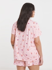 Simply Be Pink Graphic T-Shirt Pyjamas Shorts Set - Image 2 of 4