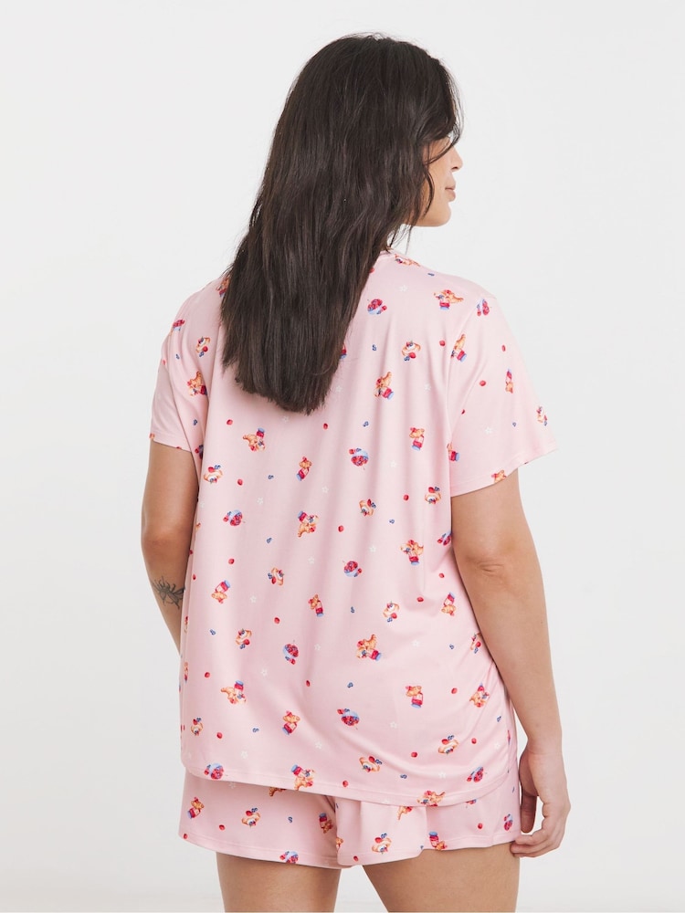 Simply Be Pink Graphic T-Shirt Pyjamas Shorts Set - Image 2 of 4 Simply Be Pink Graphic T-Shirt Pyjamas Shorts Set - Image 2 of 4