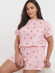 Simply Be Pink Graphic T-Shirt Pyjamas Shorts Set - Image 4 of 4
