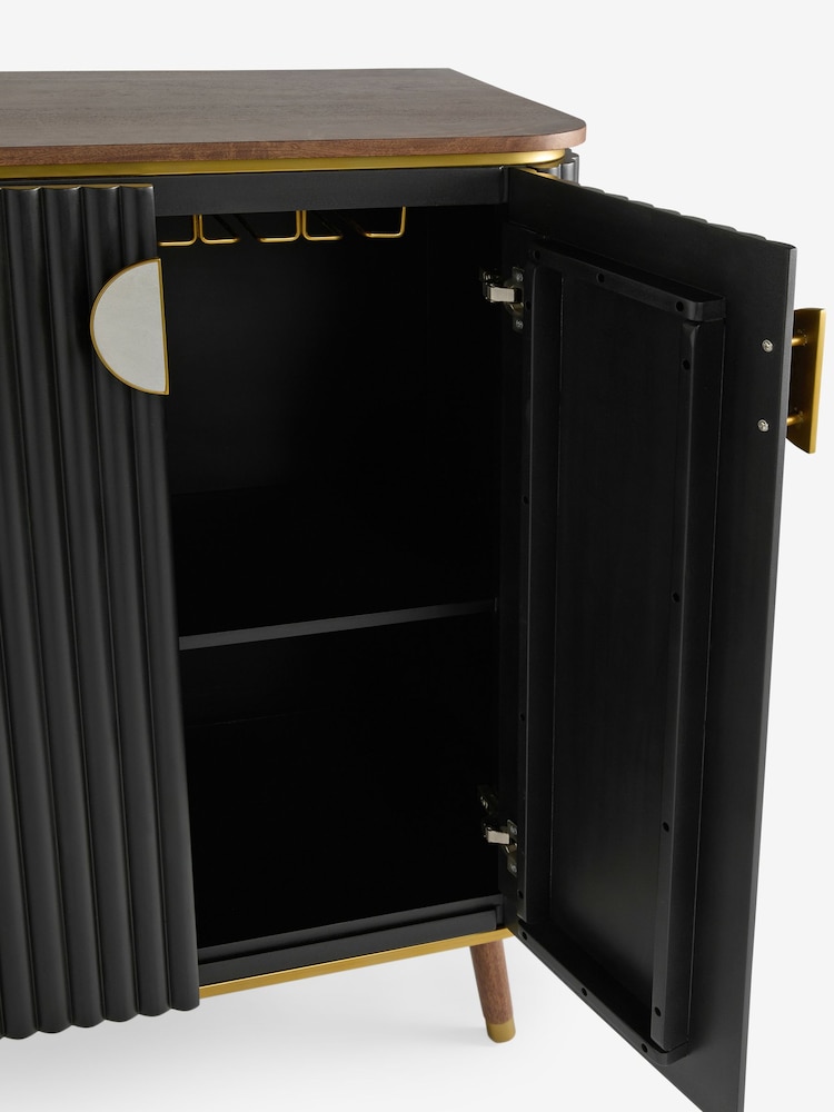 Clarke & Clarke Ribbed Black Mango Wood Calisto Drinks Cabinet - Image 9 of 9