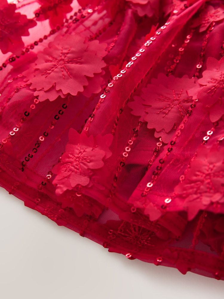 Red Mesh Flower Sequin Party Dress (3-16yrs) - Image 7 of 7