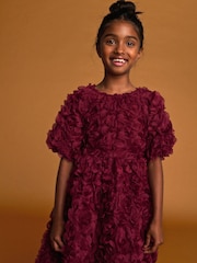Rojo baya - Vestido de vestir con motivos florales en 3D (3-16 años) - Imagen 2 de 11