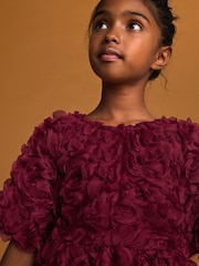 Rojo baya - Vestido de vestir con motivos florales en 3D (3-16 años) - Imagen 3 de 11