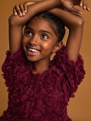 Rojo baya - Vestido de vestir con motivos florales en 3D (3-16 años) - Imagen 4 de 11