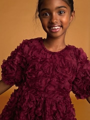 Rojo baya - Vestido de vestir con motivos florales en 3D (3-16 años) - Imagen 5 de 11