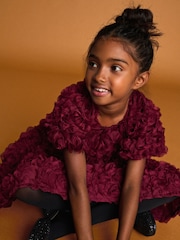 Rojo baya - Vestido de vestir con motivos florales en 3D (3-16 años) - Imagen 6 de 11