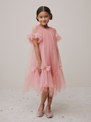 Pink Mesh Bow Occasion Dress (3-16yrs) - Image 1 of 9