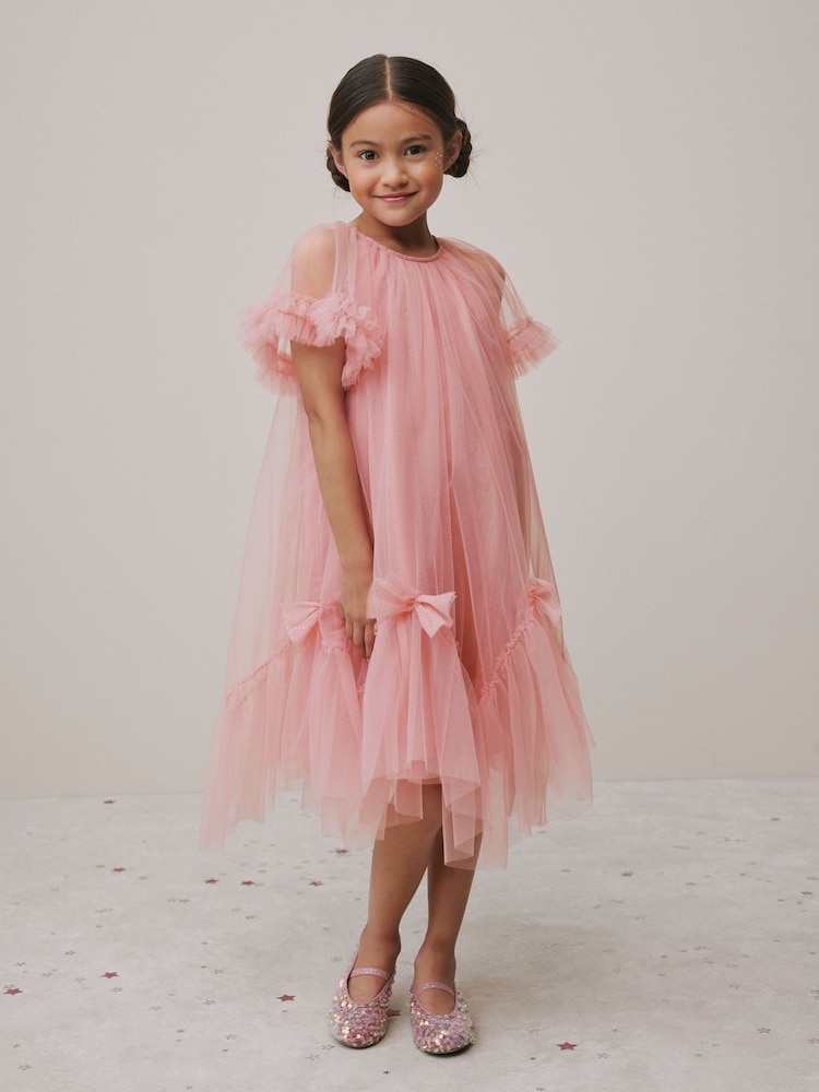 Pink Mesh Bow Occasion Dress (3-16yrs) - Image 1 of 9