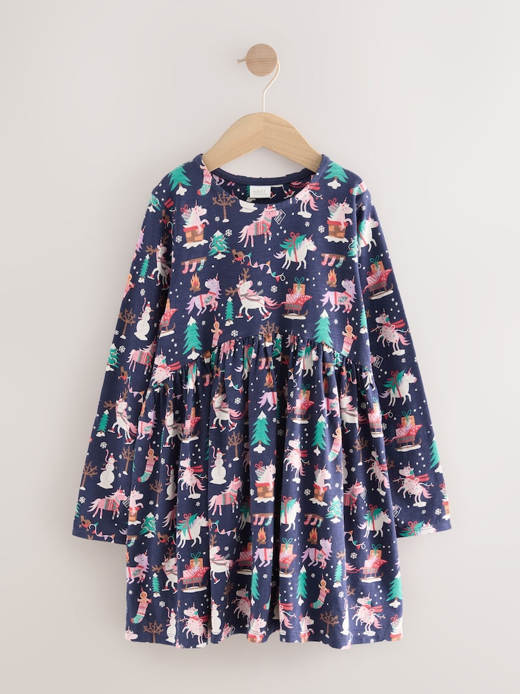 Buy Navy Unicorn Christmas Long Sleeve Jersey Dress (3-16yrs) from Next USA Buy Navy Unicorn Christmas Long Sleeve Jersey Dress (3-16yrs) from Next USA