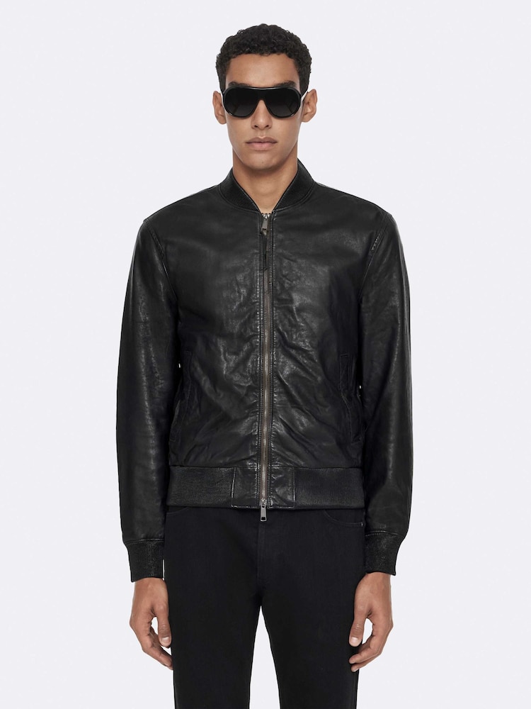 AllSaints Black Trent Bomber Jacket - Image 1 of 8