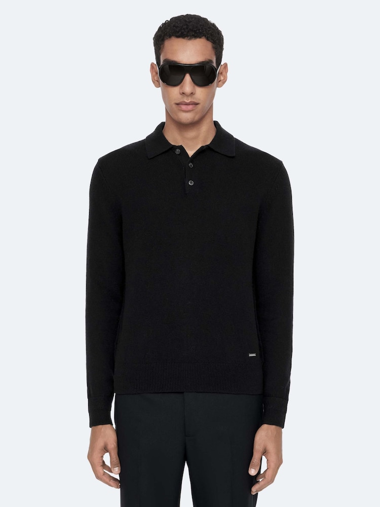 AllSaints Black Parker Polo Shirt - Image 1 of 8