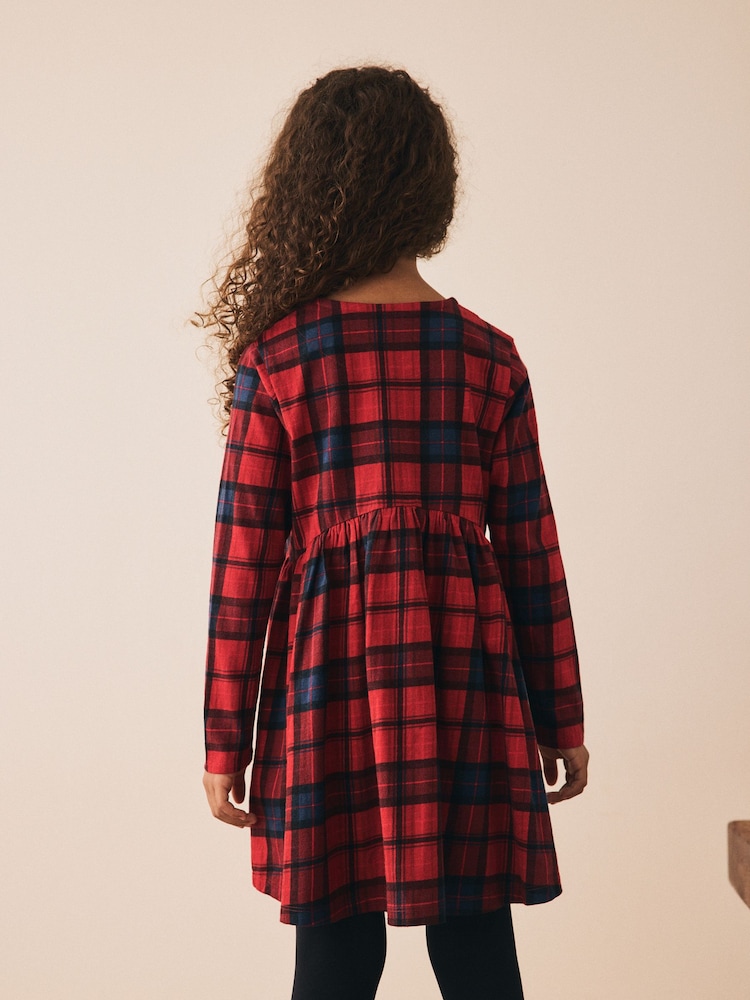 Red/Navy Check Long Sleeve Jersey Dress (3-16yrs) - Image 2 of 4