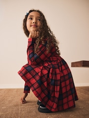 Red/Navy Check Long Sleeve Jersey Dress (3-16yrs) - Image 3 of 4