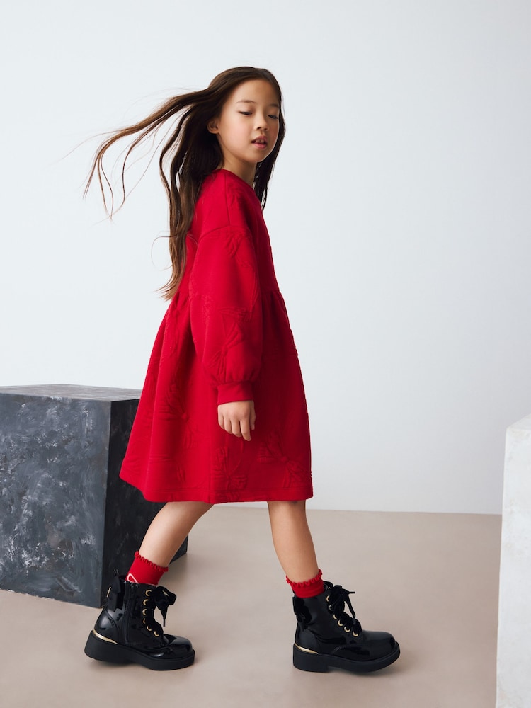 Red Quilted Bow Jumper Dress (3-16yrs) - Image 2 of 9 Red Quilted Bow Jumper Dress (3-16yrs) - Image 2 of 9