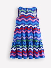 Boden Blue Ali Pom Trim 100% Cotton Jersey Dress - Image 1 of 2