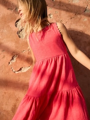 Boden Pink Ali Pom Trim 100% Cotton Jersey Dress - Image 1 of 5