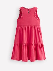 Boden Pink Ali Pom Trim 100% Cotton Jersey Dress - Image 4 of 5