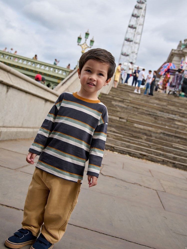 Charcoal Grey Striped Long Sleeve T-Shirt and Carpenter Joggers Set (3mths-7yrs) - Image 2 of 9 Charcoal Grey Striped Long Sleeve T-Shirt and Carpenter Joggers Set (3mths-7yrs) - Image 2 of 9